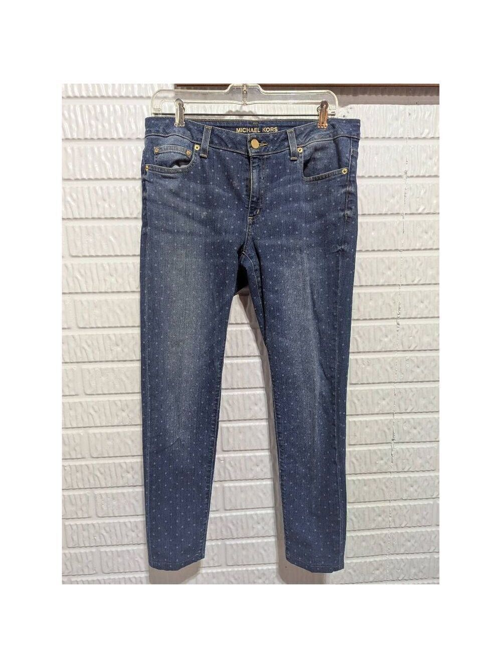 Michael Kors Women's Blue Medium-Wash Polka Dot Denim Jeans Pre-Loved Size 8